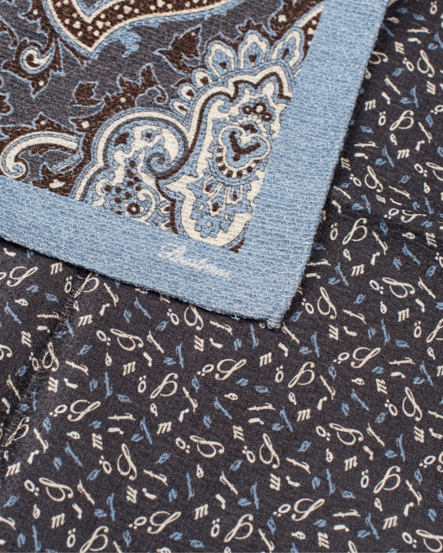 Herre | Stenströms Doublefaced Paisley Wool/Silk Pocket Square Blue | Stenströms | Doublefaced Paisley Wool/Silk Pocket Square Blue