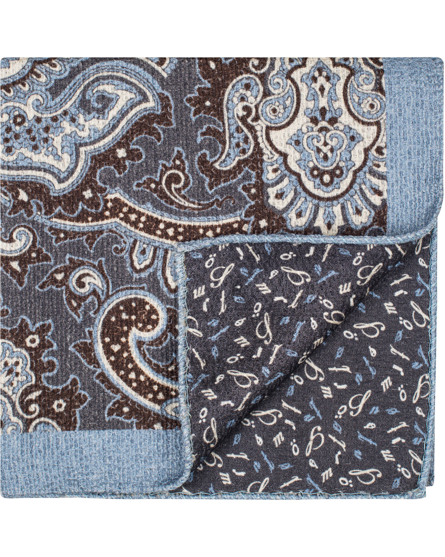 Herre | Stenströms Doublefaced Paisley Wool/Silk Pocket Square Blue | Stenströms | Doublefaced Paisley Wool/Silk Pocket Square Blue