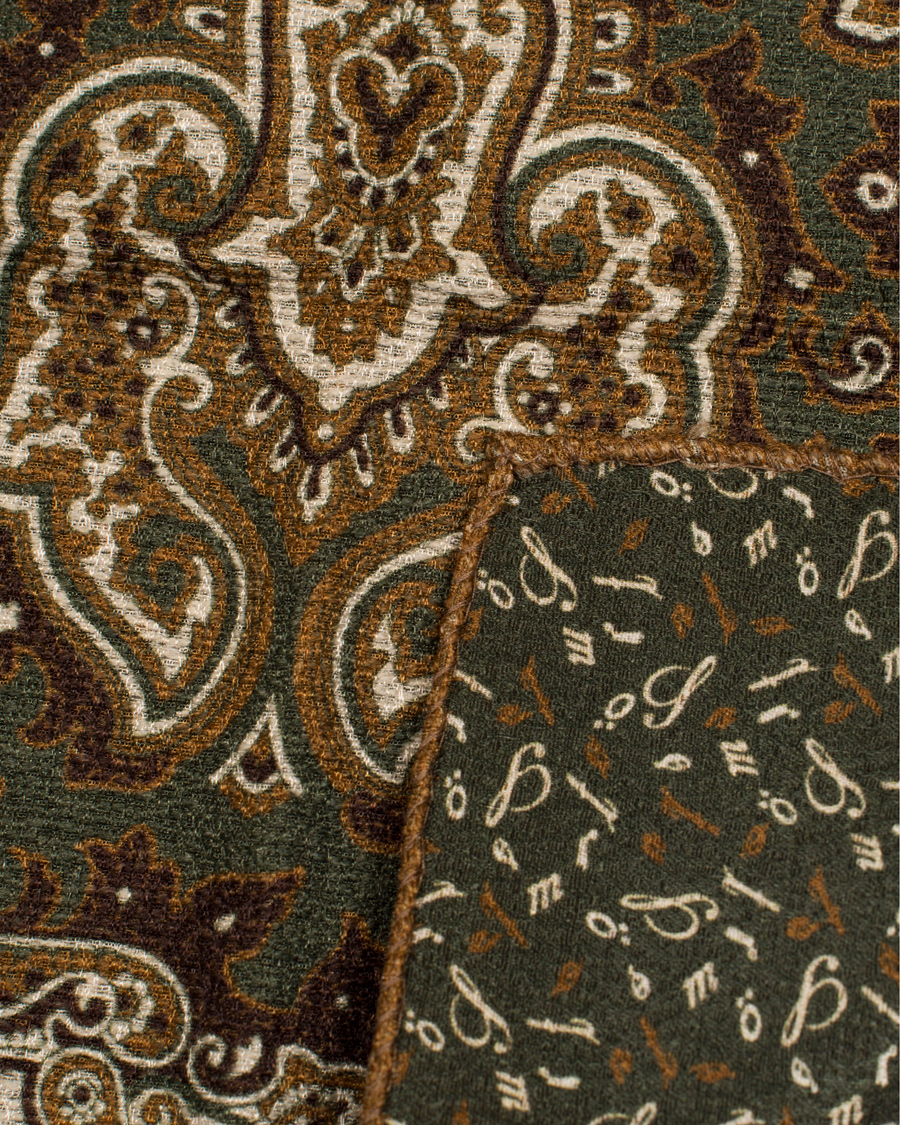 Herre | Stenströms Doublefaced Paisley Wool/Silk Pocket Square Green | Stenströms | Doublefaced Paisley Wool/Silk Pocket Square Green