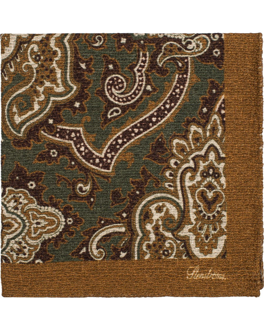 Herre | Stenströms Doublefaced Paisley Wool/Silk Pocket Square Green | Stenströms | Doublefaced Paisley Wool/Silk Pocket Square Green