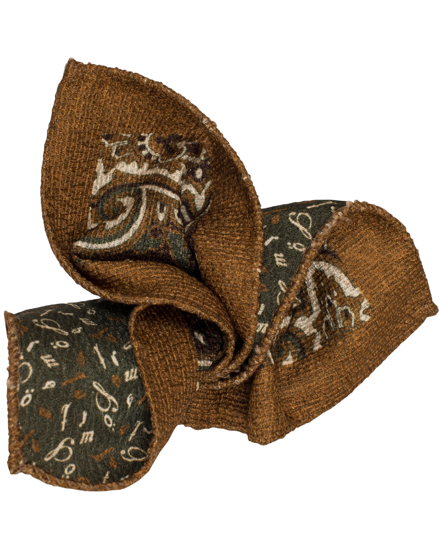 Herre | Stenströms Doublefaced Paisley Wool/Silk Pocket Square Green | Stenströms | Doublefaced Paisley Wool/Silk Pocket Square Green