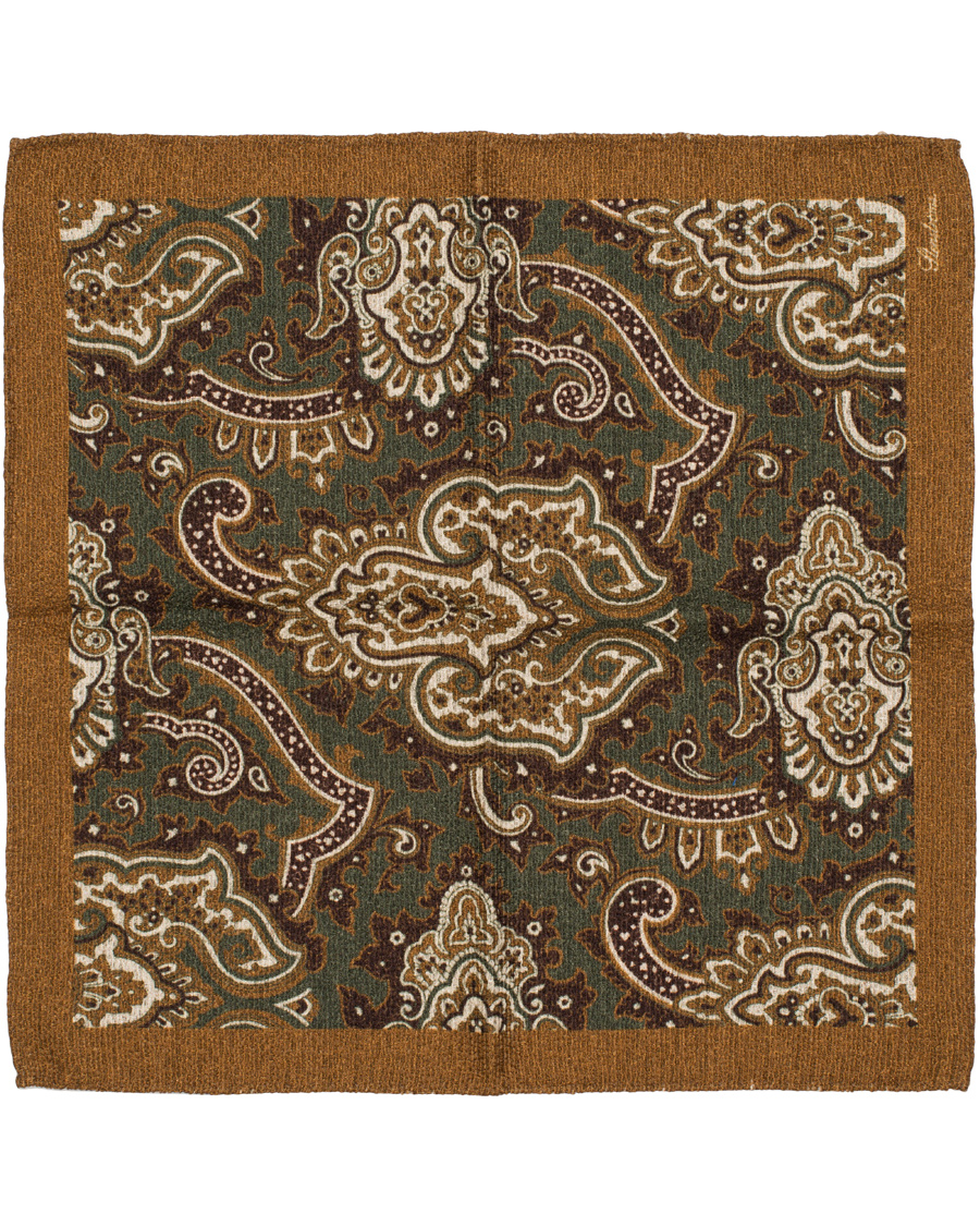 Herre | Stenströms Doublefaced Paisley Wool/Silk Pocket Square Green | Stenströms | Doublefaced Paisley Wool/Silk Pocket Square Green