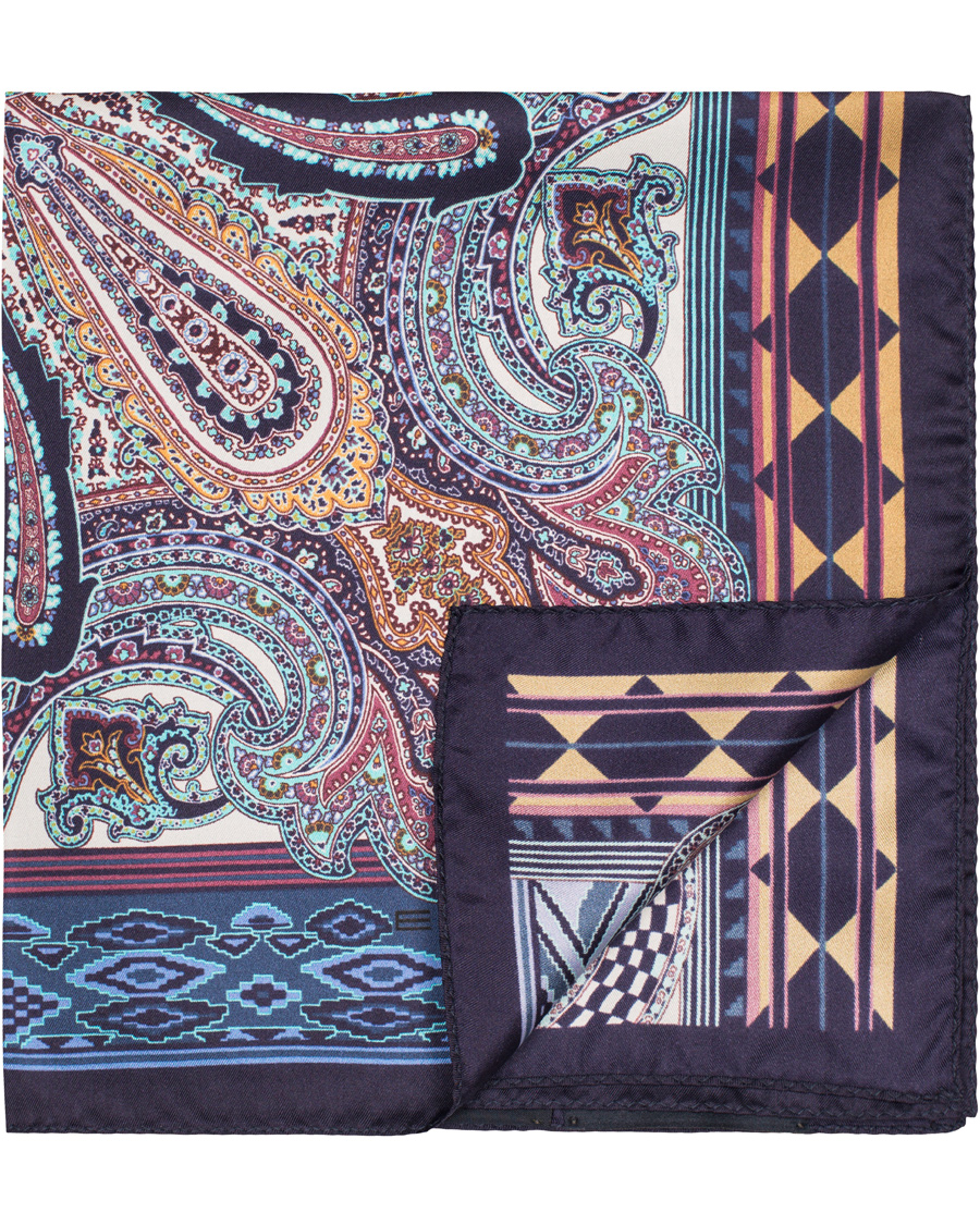 Herre | Etro Printed Paisley Pocket Square Dark Blue | Etro | Printed Paisley Pocket Square Dark Blue