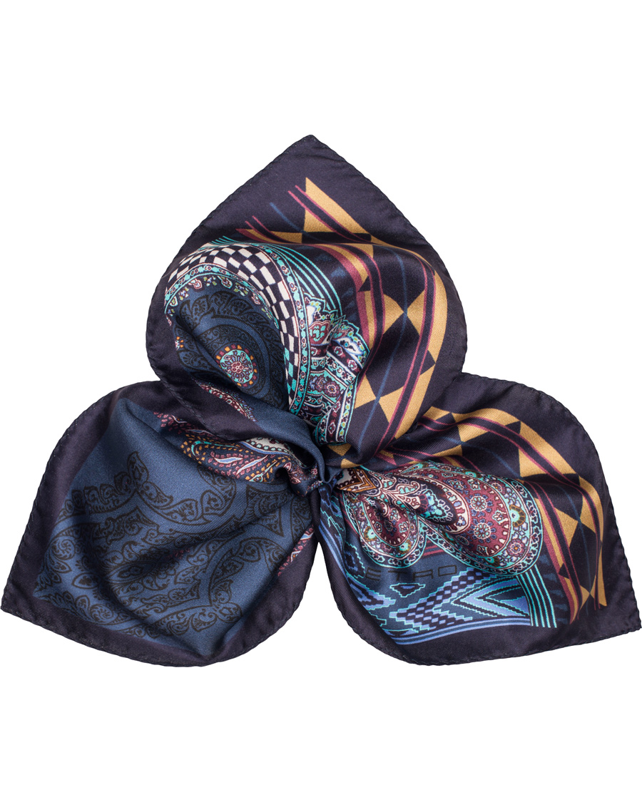 Herre | Etro Printed Paisley Pocket Square Dark Blue | Etro | Printed Paisley Pocket Square Dark Blue