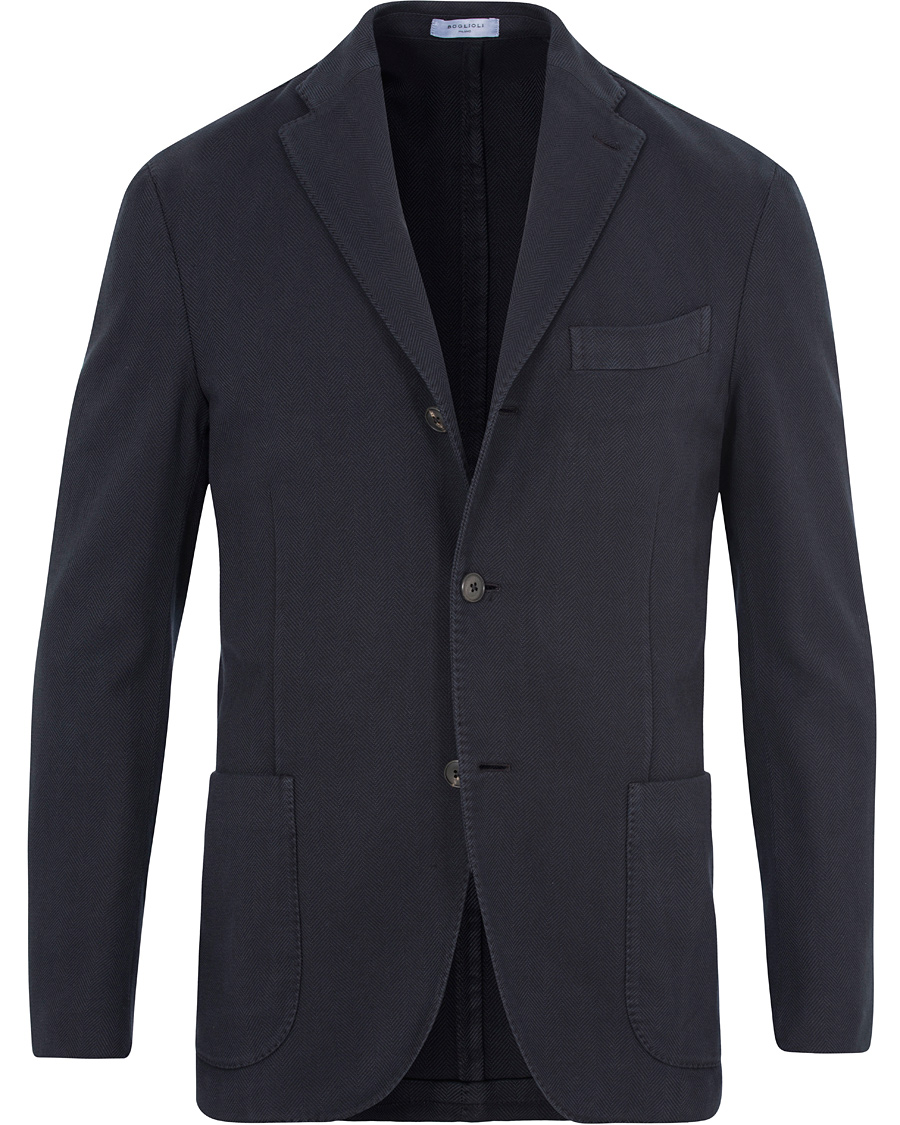 Herre | Dressjakker | Boglioli | Herringbone Wool K Jacket Blazer Dark Blue