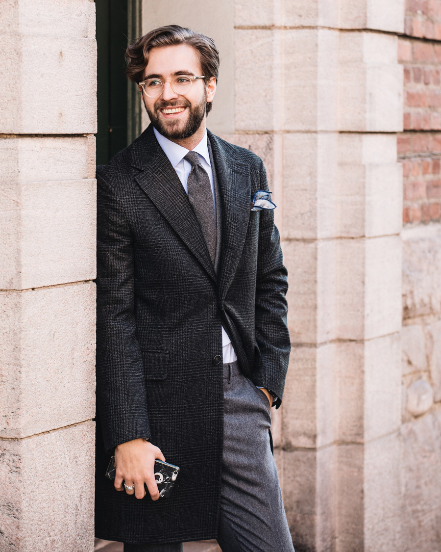 Herre | Jakker | Boglioli | Glen Plaid Silk Coat Dark Grey
