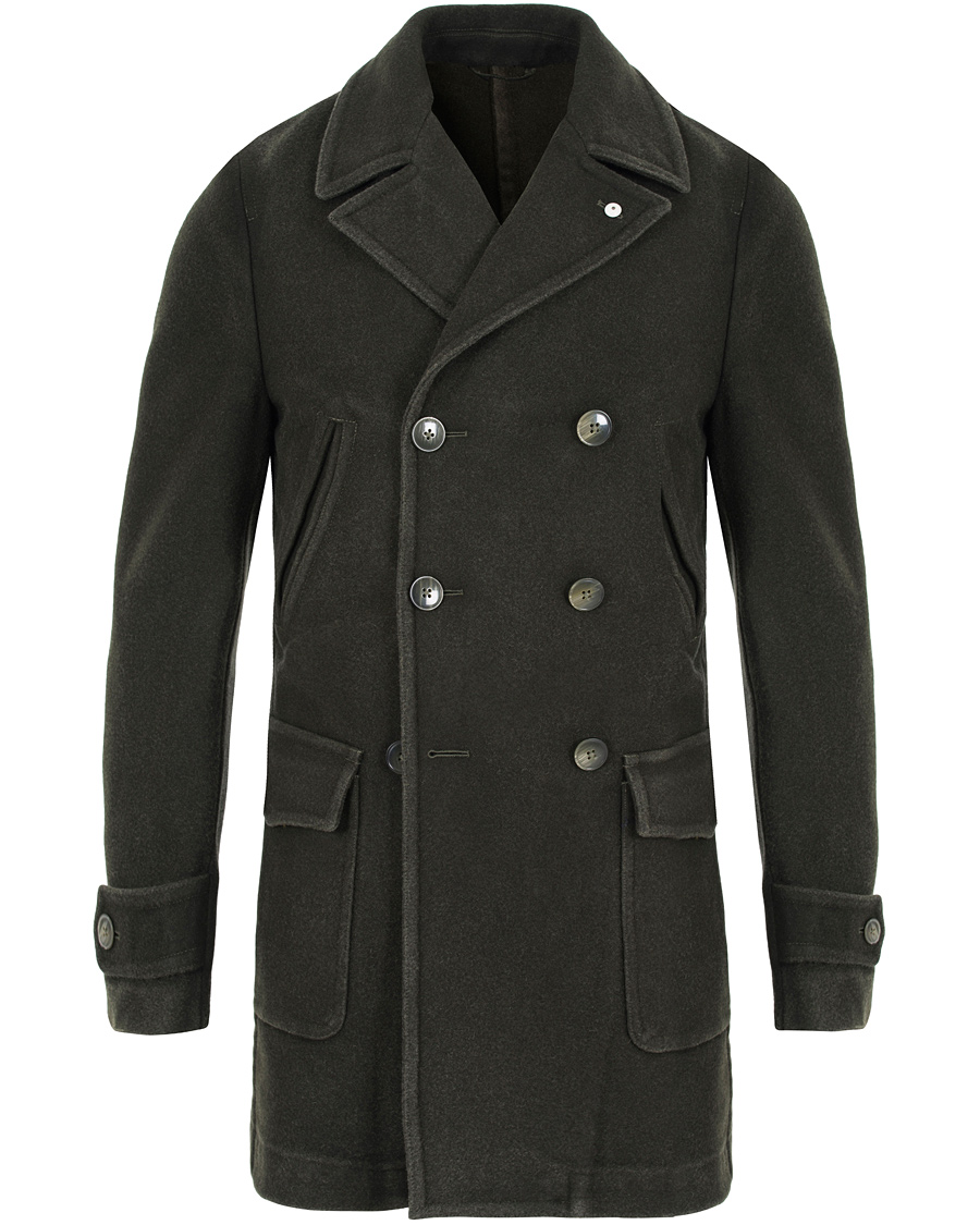 Herre | Jakker | L.B.M. 1911 | Wool Double Breasted Coat Dark Loden Green