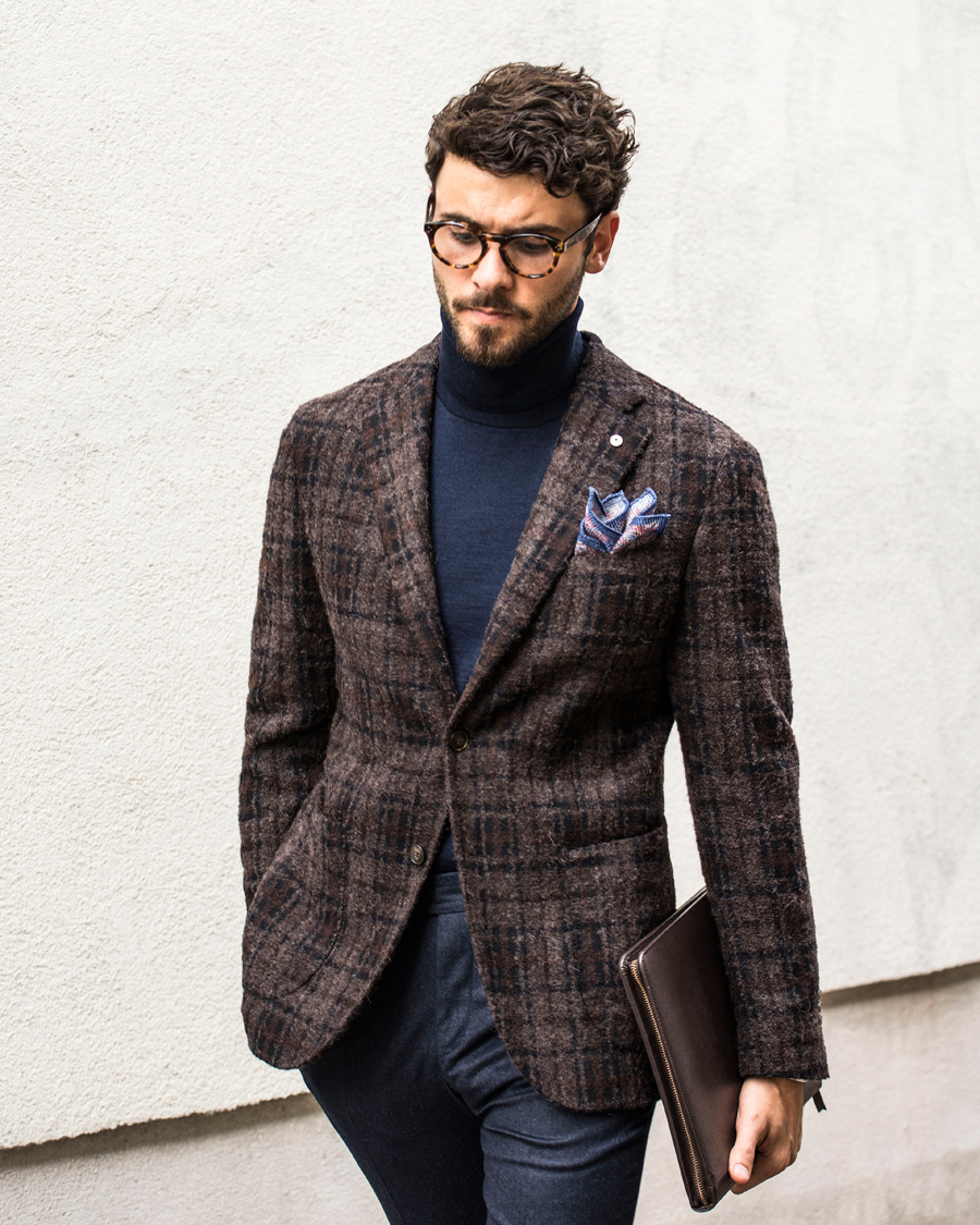 Herre | Dressjakker | L.B.M. 1911 | Jack Regular Wool Bouclé Check Blazer Dark Brown