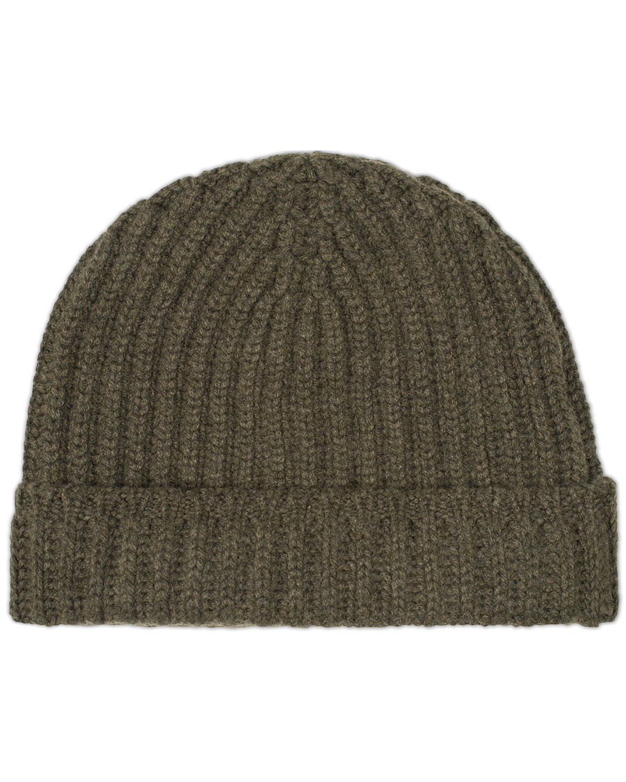 Herre | Drake's Ribbed Knit Solid Cashmere Hat Olive Green | Drake's | Ribbed Knit Solid Cashmere Hat Olive Green