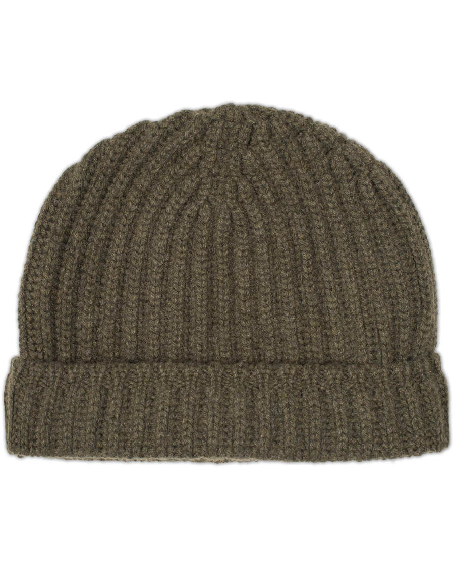 Herre | Drake's Ribbed Knit Solid Cashmere Hat Olive Green | Drake's | Ribbed Knit Solid Cashmere Hat Olive Green