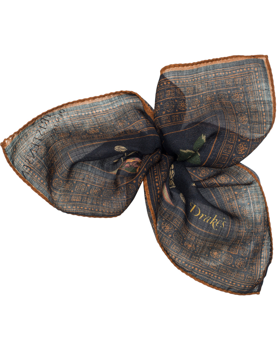 Herre | Drake's Tree of Life Silk Pocket Square Navy | Drake's | Tree of Life Silk Pocket Square Navy