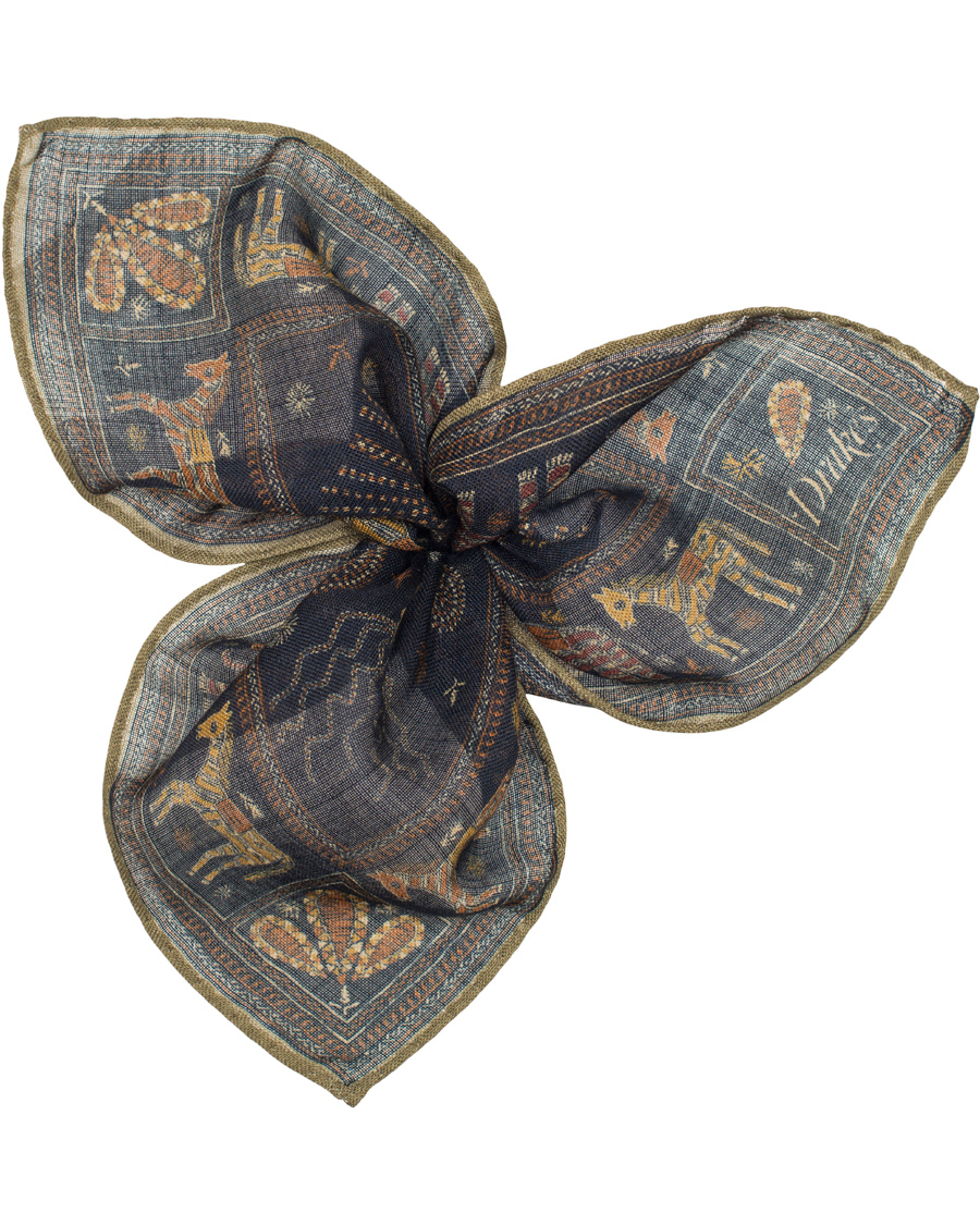 Herre | Drake's Embroided Animal Print Pocket Square Navy | Drake's | Embroided Animal Print Pocket Square Navy