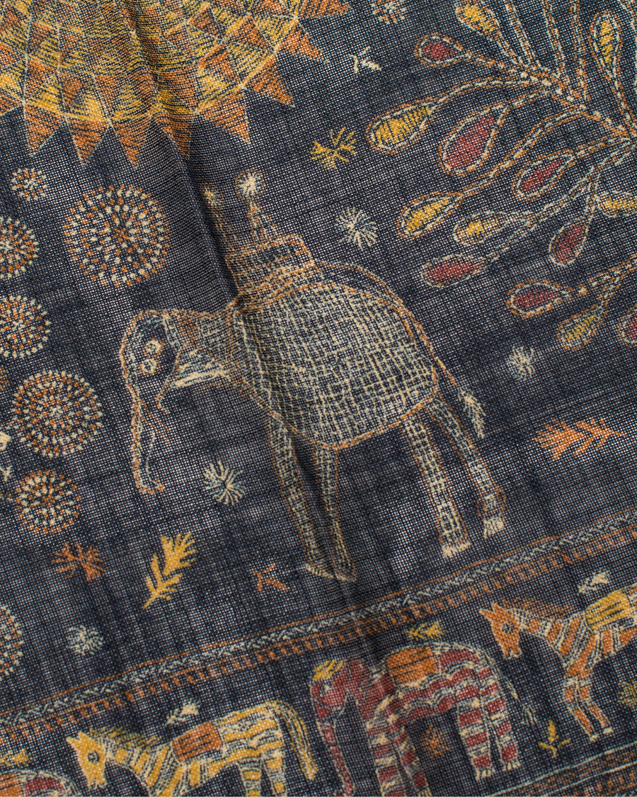 Herre | Drake's Embroided Animal Print Pocket Square Navy | Drake's | Embroided Animal Print Pocket Square Navy
