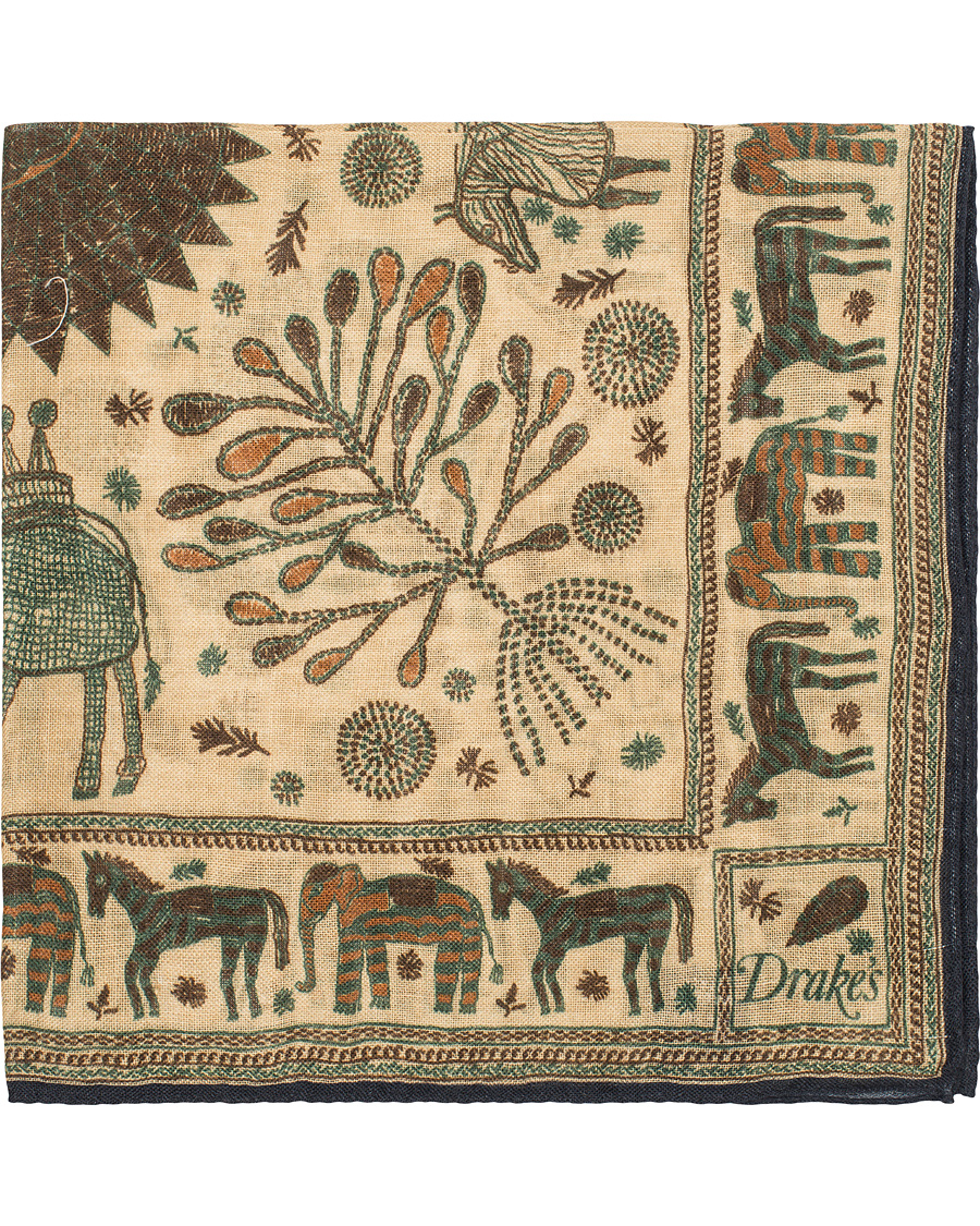 Herre | Drake's Embroided Animal Print Pocket Square Beige | Drake's | Embroided Animal Print Pocket Square Beige