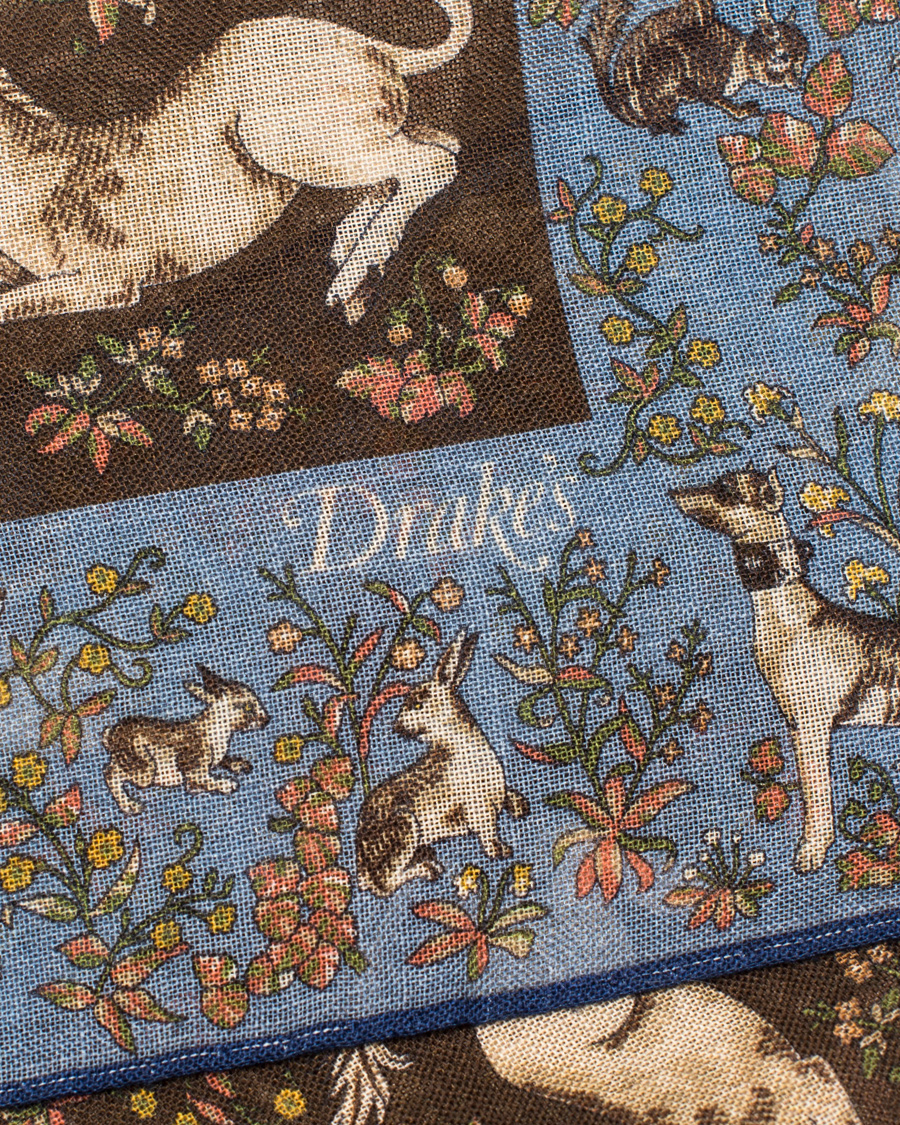 Herre | Drake's Unicorn Pocket Square Blue/Brown | Drake's | Unicorn Pocket Square Blue/Brown