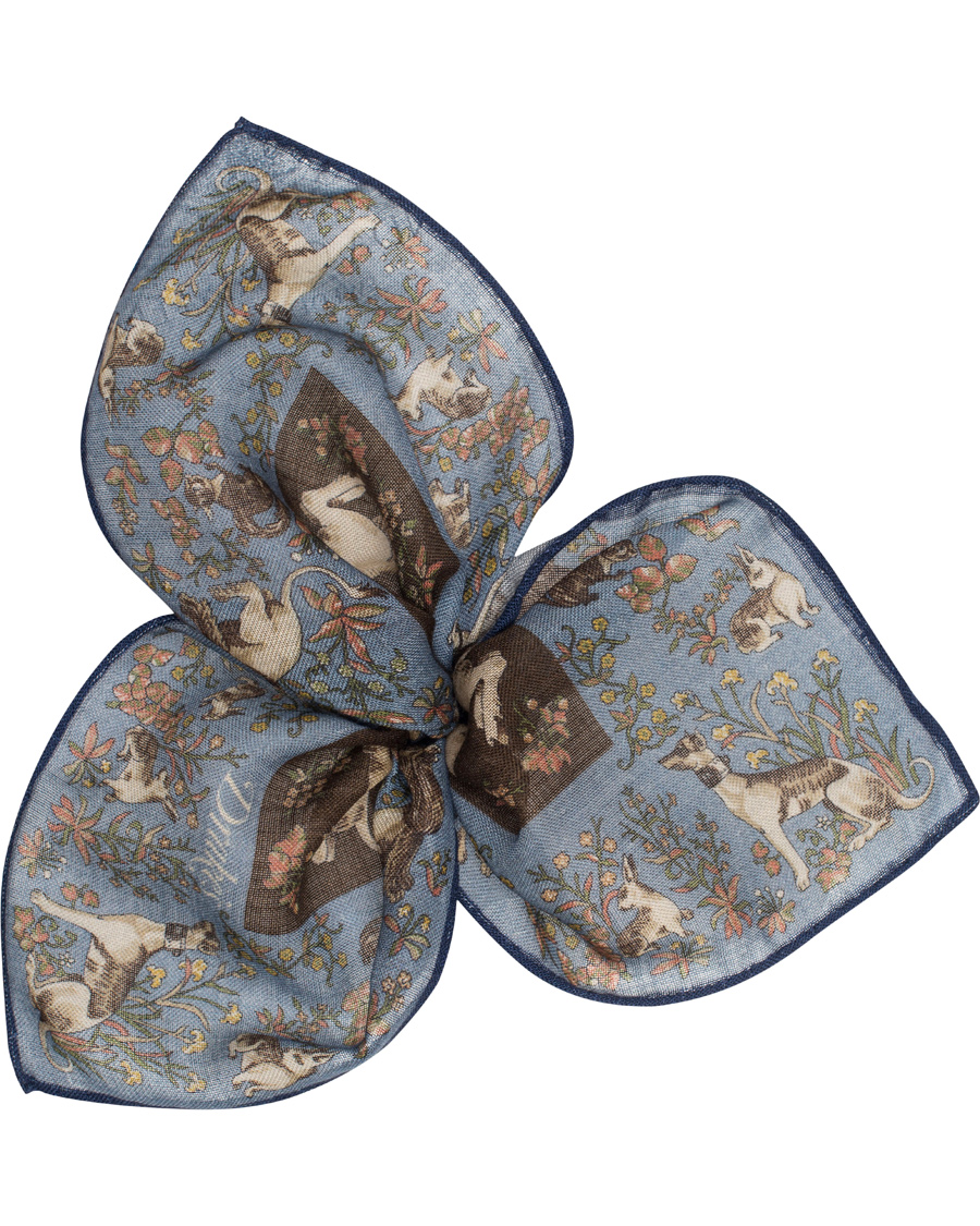 Herre | Drake's Unicorn Pocket Square Blue/Brown | Drake's | Unicorn Pocket Square Blue/Brown