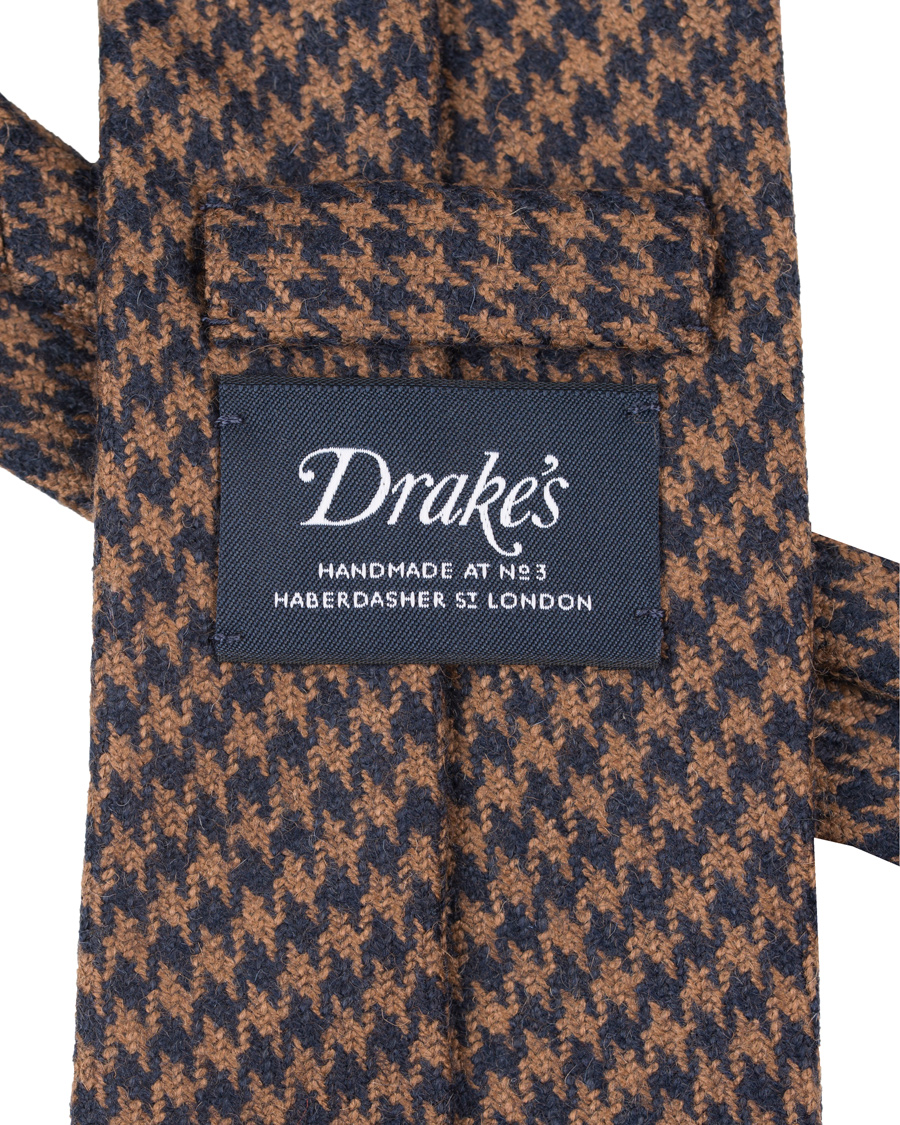 Herre | Drake's Dogtooth Camel/Wool 8 cm Tie Orange | Drake's | Dogtooth Camel/Wool 8 cm Tie Orange