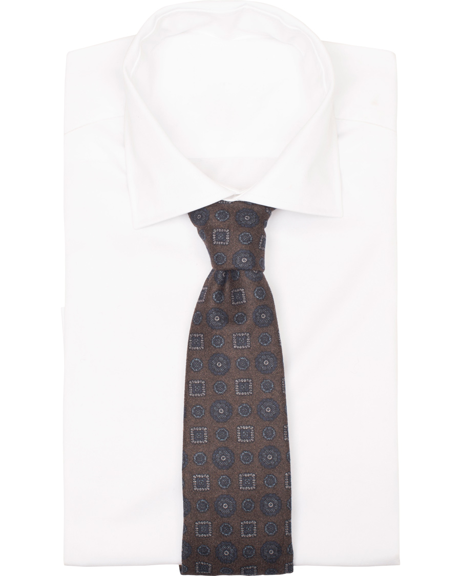 Herre | Drake's Medallion Wool/Flannel 8 cm Tie Brown | Drake's | Medallion Wool/Flannel 8 cm Tie Brown