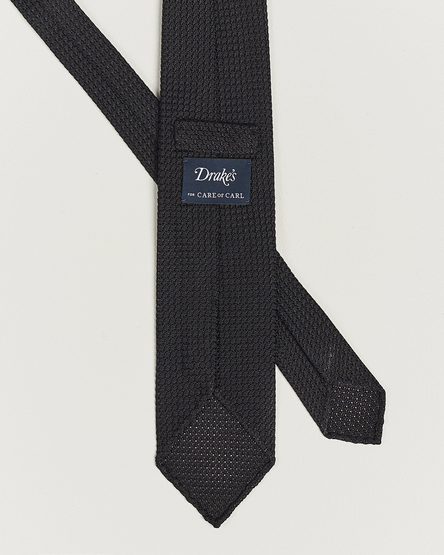 Herre | Slips | Drake's | Silk Grenadine Handrolled 8 cm Tie Black