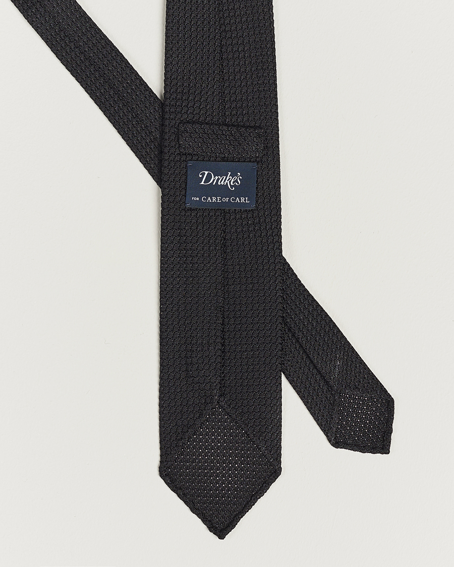Herre | Drake's Silk Grenadine Handrolled 8 cm Tie Black | Drake's | Silk Grenadine Handrolled 8 cm Tie Black