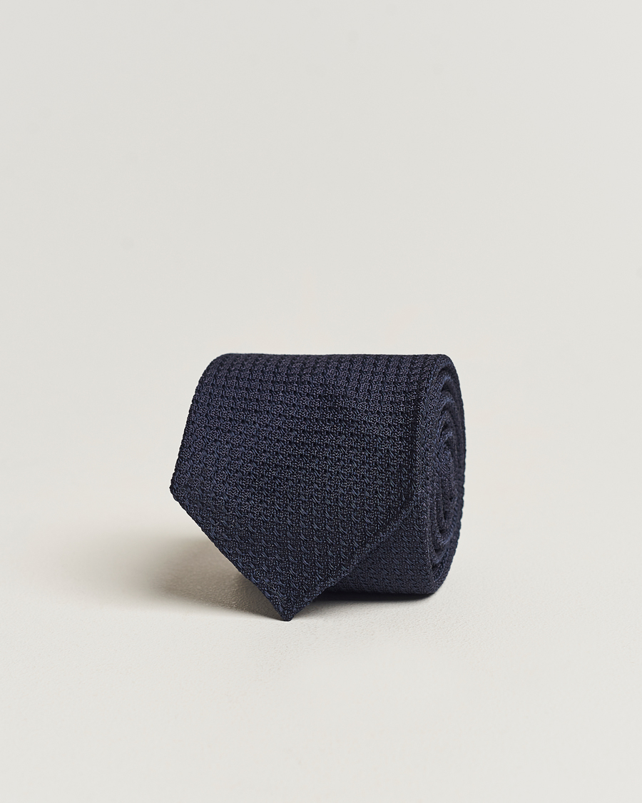 Herre | Drake's Large Knot Handrolled Grenadine Silk Tie Navy | Drake's | Large Knot Handrolled Grenadine Silk Tie Navy