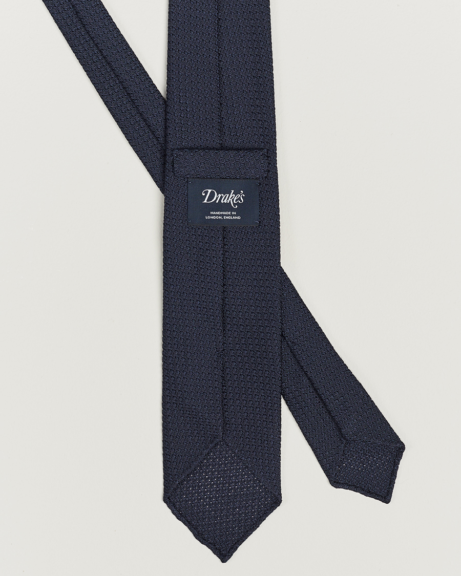 Herre | Drake's Large Knot Handrolled Grenadine Silk Tie Navy | Drake's | Large Knot Handrolled Grenadine Silk Tie Navy