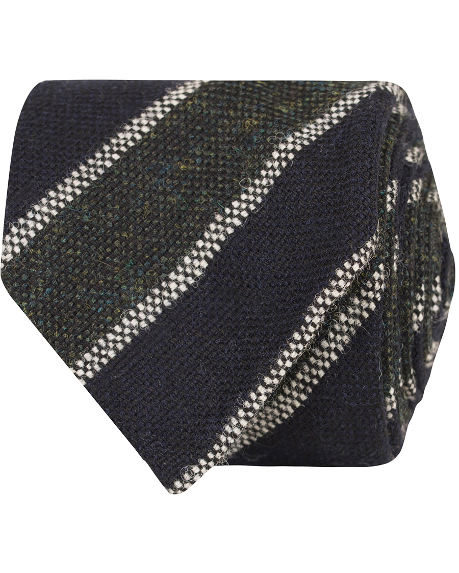 Herre | Drake's Stripe Wool 8 cm Tie Green/Navy | Drake's | Stripe Wool 8 cm Tie Green/Navy