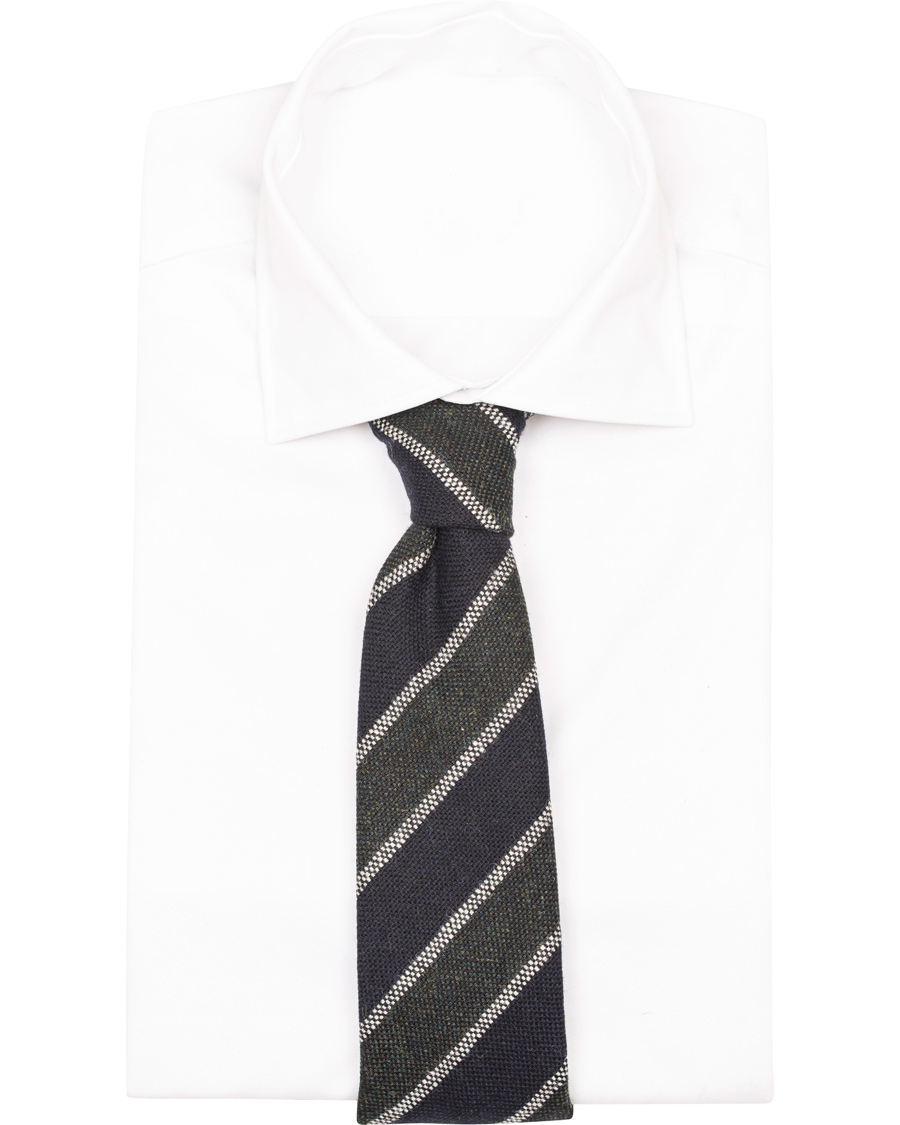 Herre | Drake's Stripe Wool 8 cm Tie Green/Navy | Drake's | Stripe Wool 8 cm Tie Green/Navy