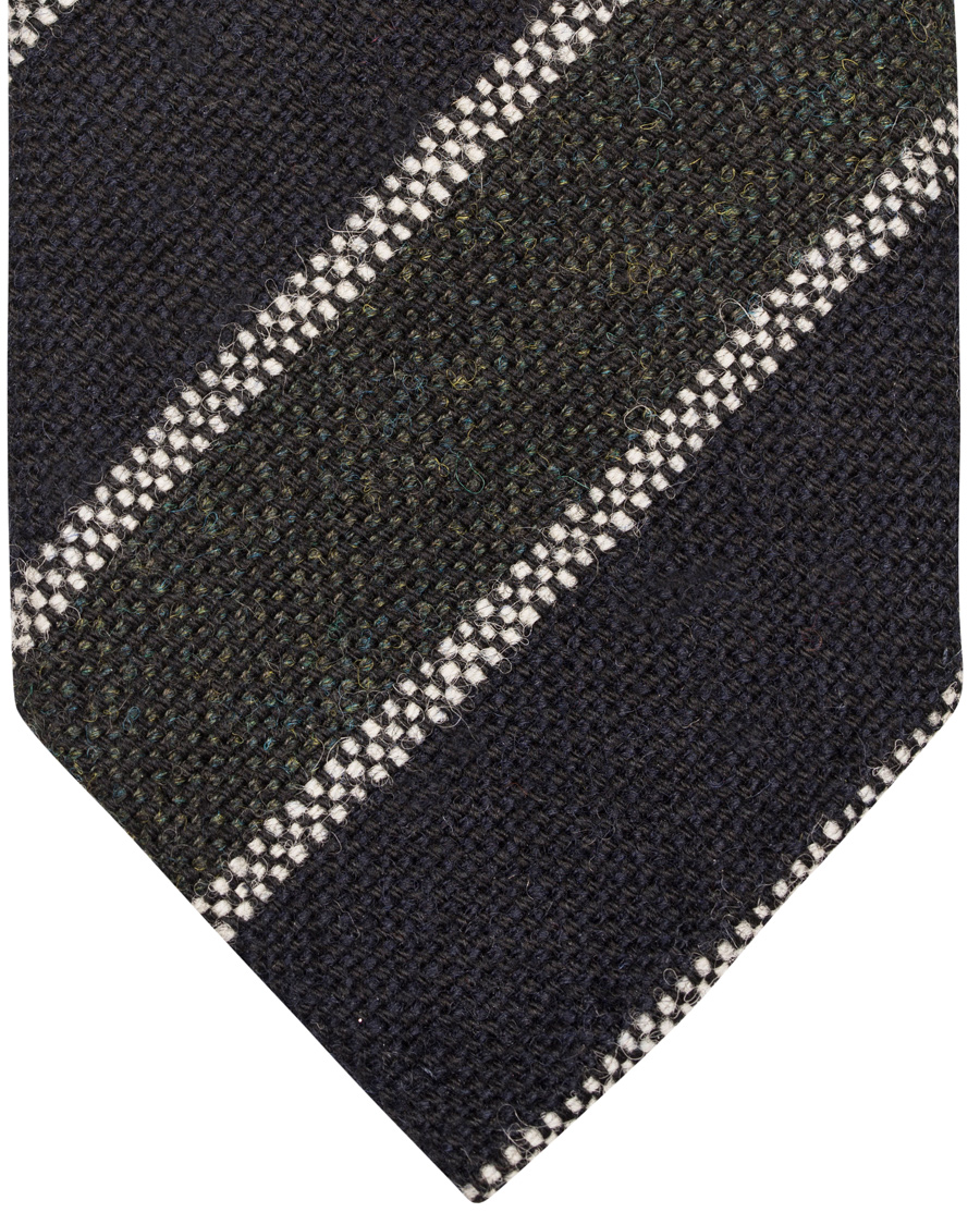 Herre | Drake's Stripe Wool 8 cm Tie Green/Navy | Drake's | Stripe Wool 8 cm Tie Green/Navy