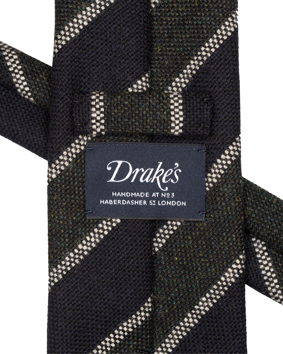 Herre | Drake's Stripe Wool 8 cm Tie Green/Navy | Drake's | Stripe Wool 8 cm Tie Green/Navy