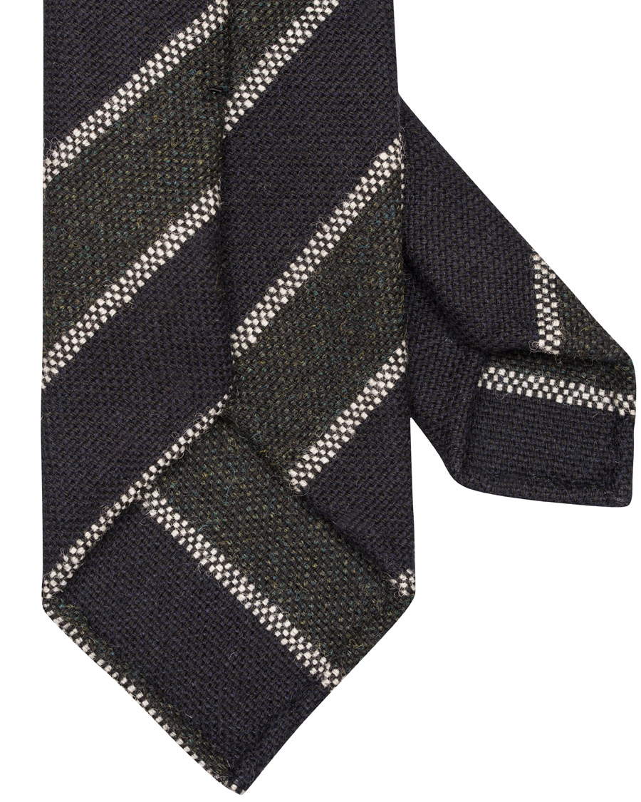 Herre | Drake's Stripe Wool 8 cm Tie Green/Navy | Drake's | Stripe Wool 8 cm Tie Green/Navy