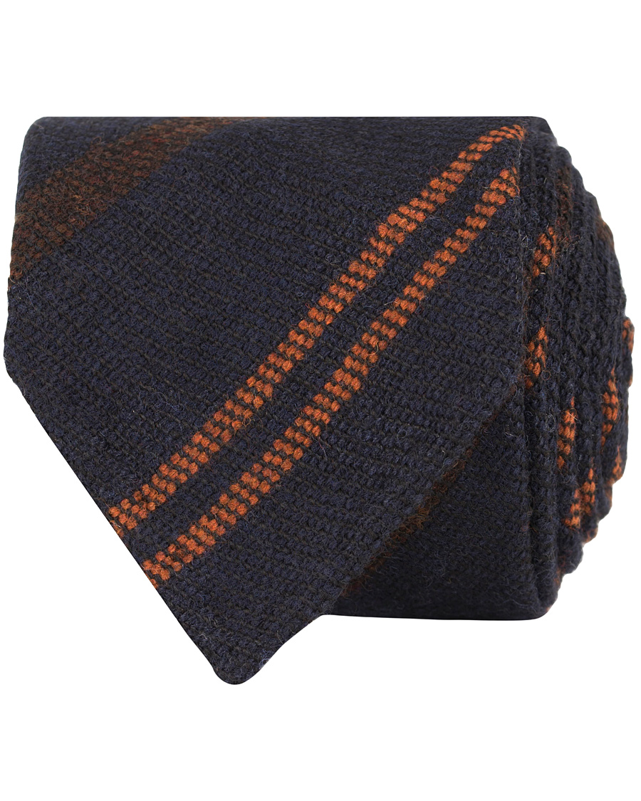 Herre | Drake's Stripe Wool 8 cm Tie Navy/Rust | Drake's | Stripe Wool 8 cm Tie Navy/Rust