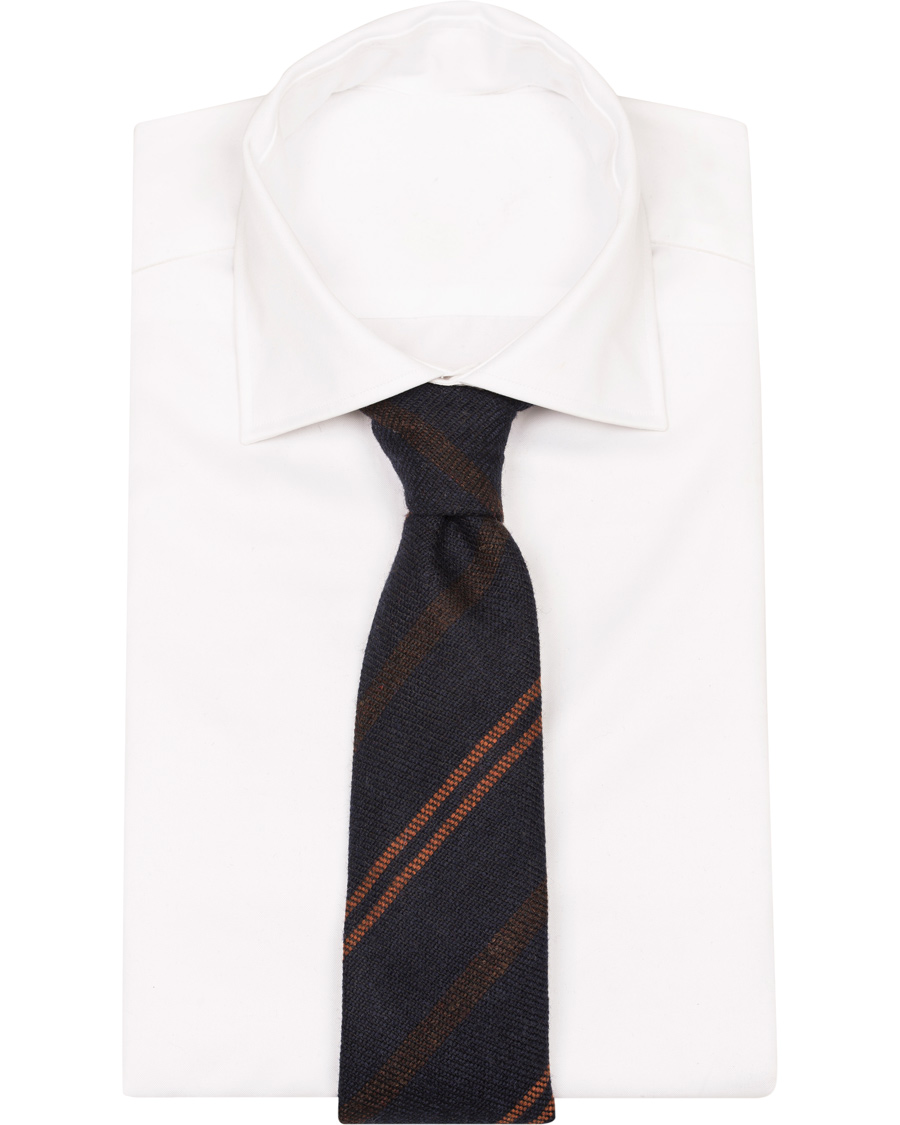 Herre | Drake's Stripe Wool 8 cm Tie Navy/Rust | Drake's | Stripe Wool 8 cm Tie Navy/Rust