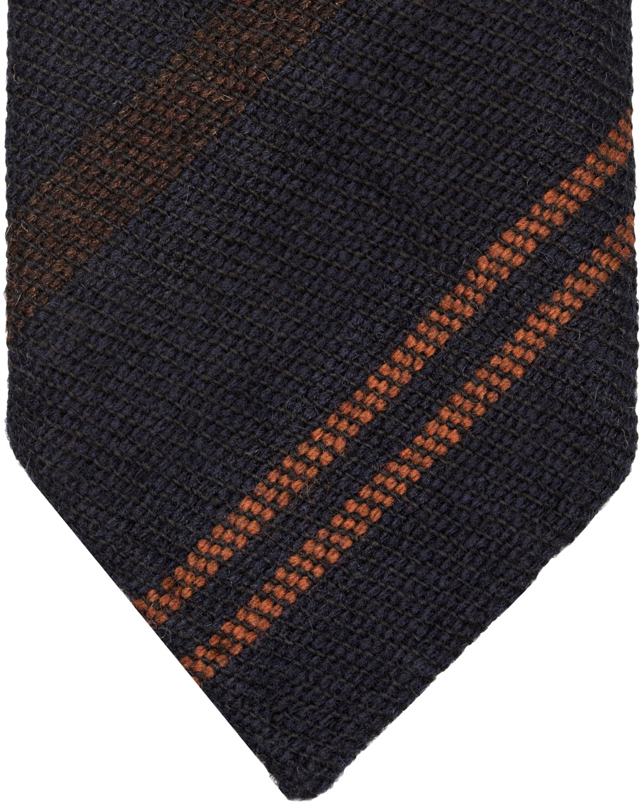 Herre | Drake's Stripe Wool 8 cm Tie Navy/Rust | Drake's | Stripe Wool 8 cm Tie Navy/Rust