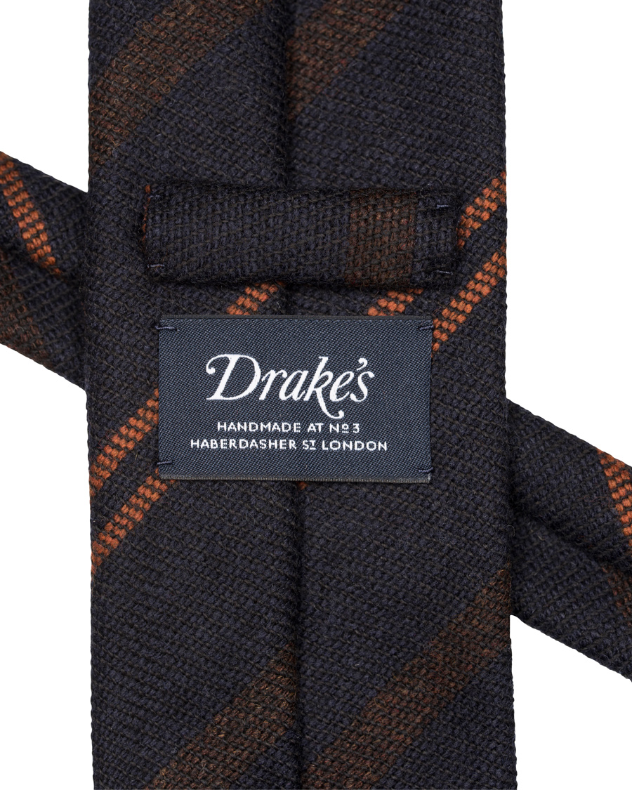 Herre | Drake's Stripe Wool 8 cm Tie Navy/Rust | Drake's | Stripe Wool 8 cm Tie Navy/Rust