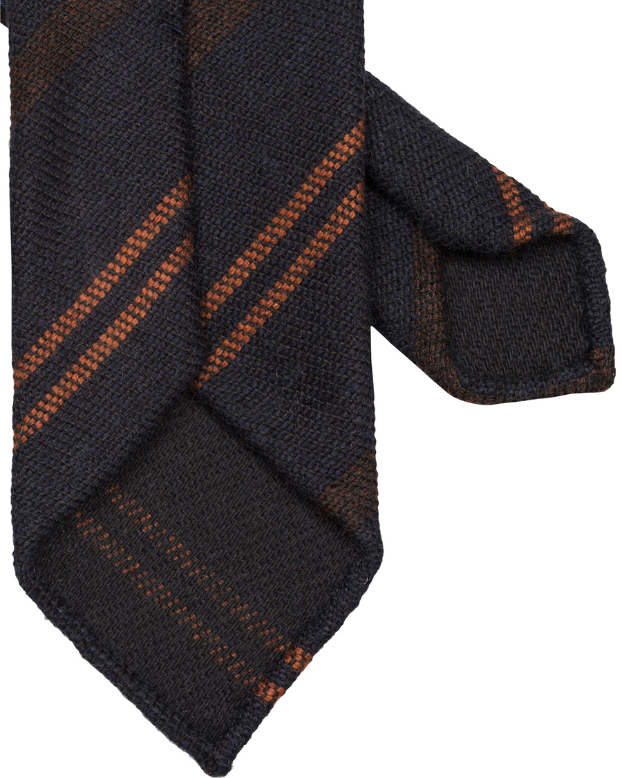 Herre | Drake's Stripe Wool 8 cm Tie Navy/Rust | Drake's | Stripe Wool 8 cm Tie Navy/Rust