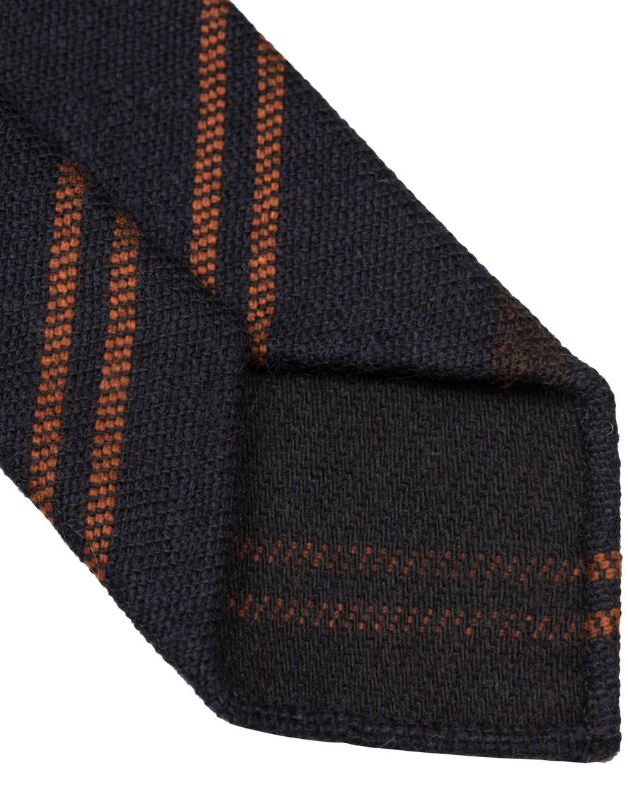 Herre | Drake's Stripe Wool 8 cm Tie Navy/Rust | Drake's | Stripe Wool 8 cm Tie Navy/Rust