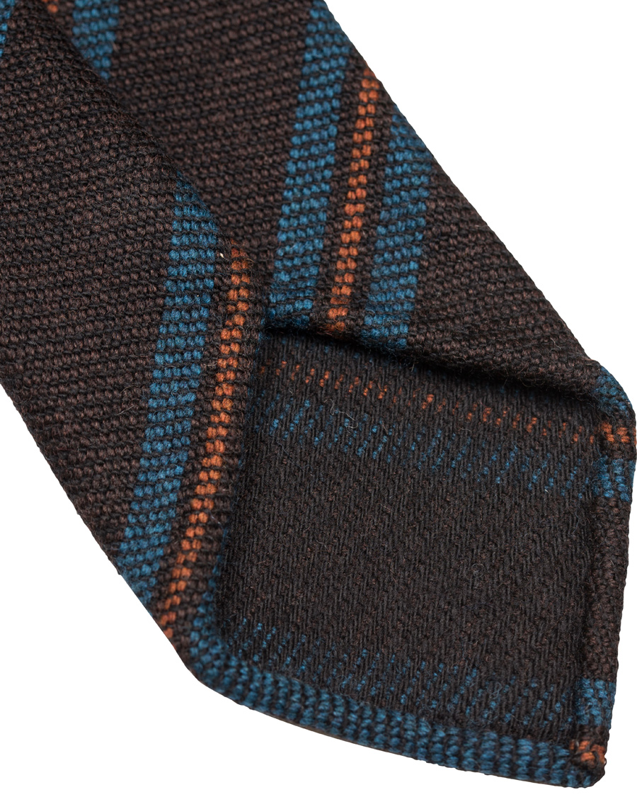 Herre | Drake's Block Stripe Wool 8 cm Tie Brown/Petrol | Drake's | Block Stripe Wool 8 cm Tie Brown/Petrol