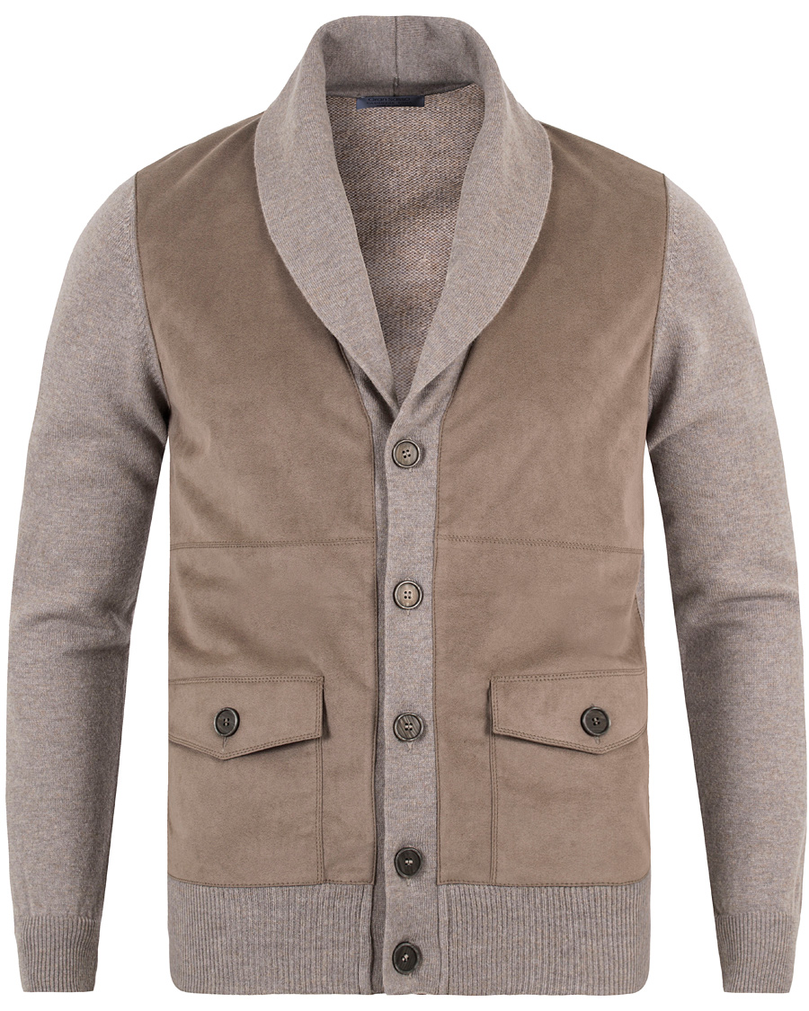 Herre | Gensere | Gran Sasso | Wool/Cashmere Patch Pocket Cardigan Grey/Brown Suede