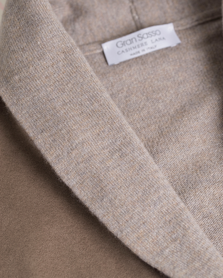 Herre | Gensere | Gran Sasso | Wool/Cashmere Patch Pocket Cardigan Grey/Brown Suede