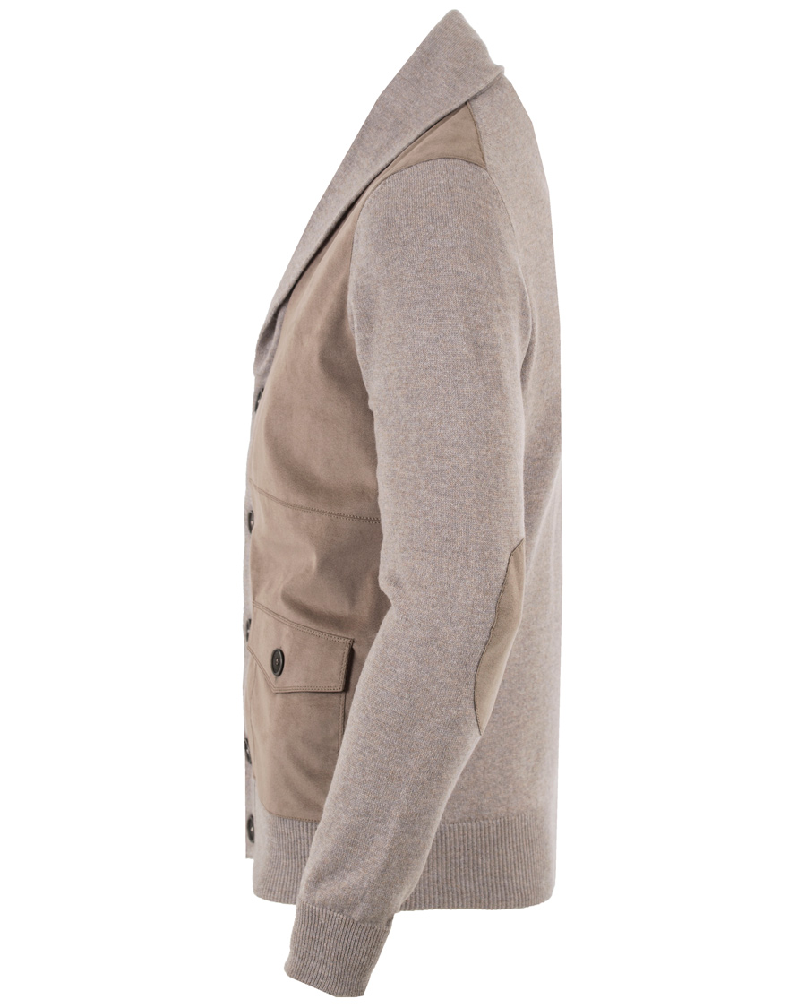 Herre | Gensere | Gran Sasso | Wool/Cashmere Patch Pocket Cardigan Grey/Brown Suede