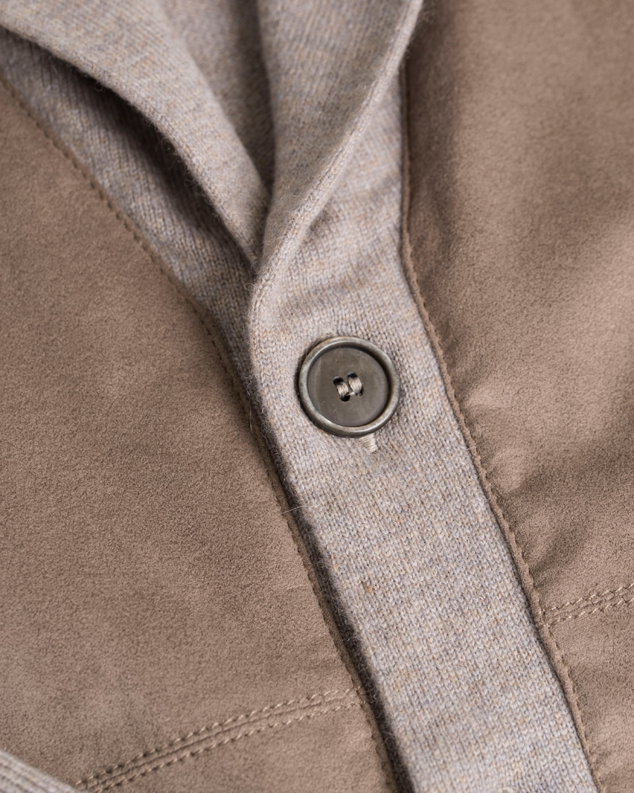 Herre | Gensere | Gran Sasso | Wool/Cashmere Patch Pocket Cardigan Grey/Brown Suede