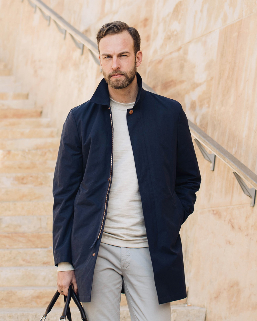 Herre | Jakker | Private White V.C. | Unlined Ventile® Mac Coat Navy