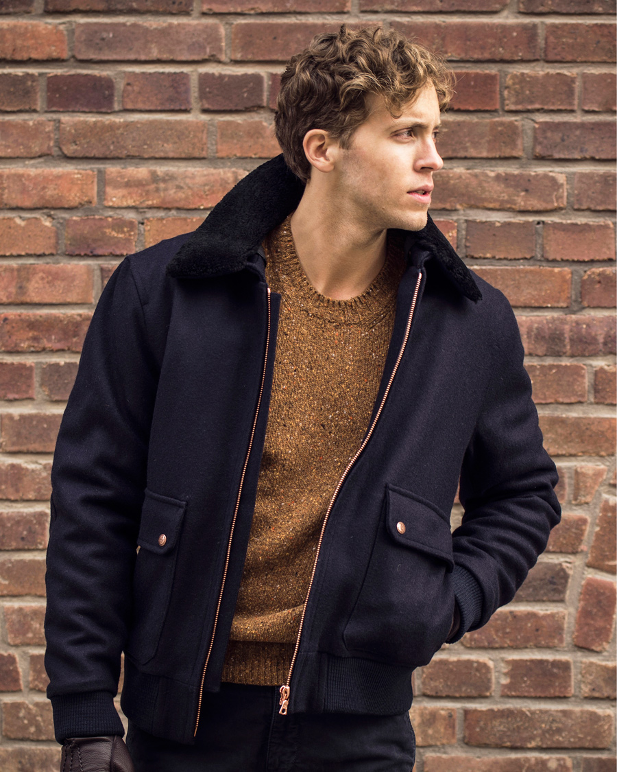 Herre | Jakker | Private White V.C. | Pilot's Bomber Wool Jacket Navy
