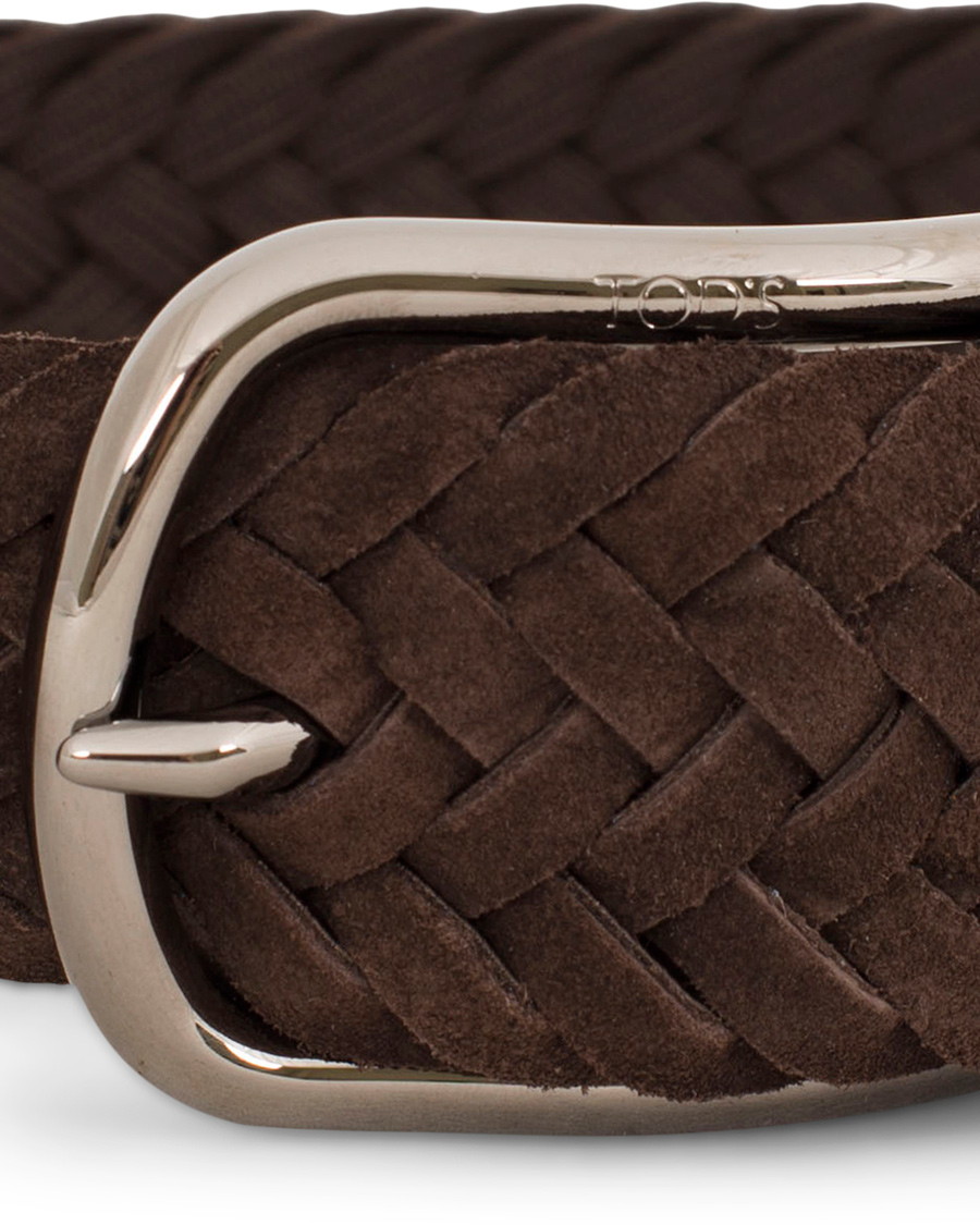 Herre | Tod's Intrecio Braided Suede 3,5 cm Belt Dark Brown | Tod's | Intrecio Braided Suede 3,5 cm Belt Dark Brown