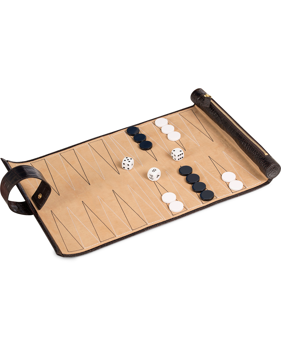 Herre | Smythson Brown Mara Travel Backgammon Roll Brown Printed Calf | Smythson | Brown Mara Travel Backgammon Roll Brown Printed Calf