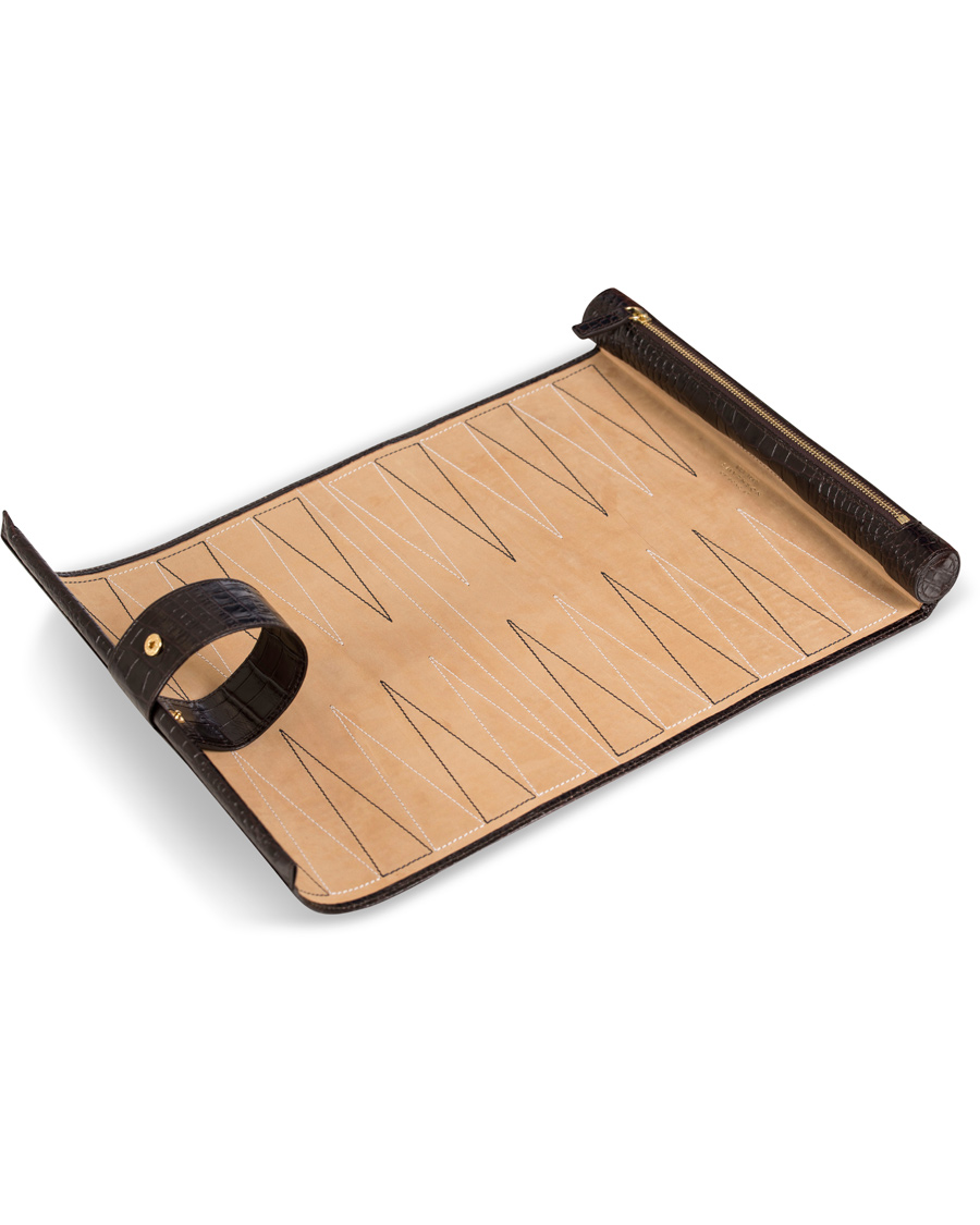 Herre | Smythson Brown Mara Travel Backgammon Roll Brown Printed Calf | Smythson | Brown Mara Travel Backgammon Roll Brown Printed Calf