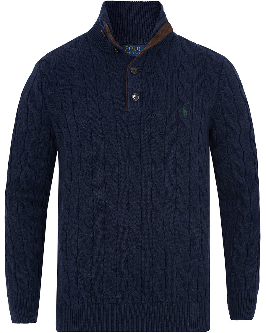 Herre | Gensere | Polo Ralph Lauren | Knitted Cable Tussah Silk Half Button Navy Heather