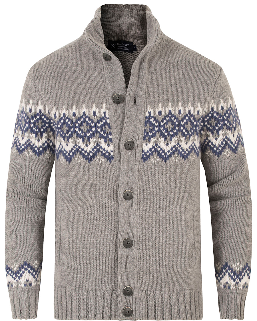 Herre | Gensere | Hackett | Wool/Cashmere Fairisle Button Sweater Light Grey