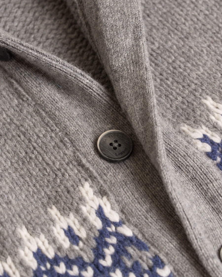 Herre | Gensere | Hackett | Wool/Cashmere Fairisle Button Sweater Light Grey